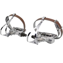Racing Bike Pedal with Cage and Loops Leather Strap