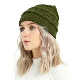 GNEGNI LIFE Beanie Hat for Women, Winter Textured Knitted Hat Slouchy Warm Cap Unisex for Ladies Mens Skiing Hiking Green