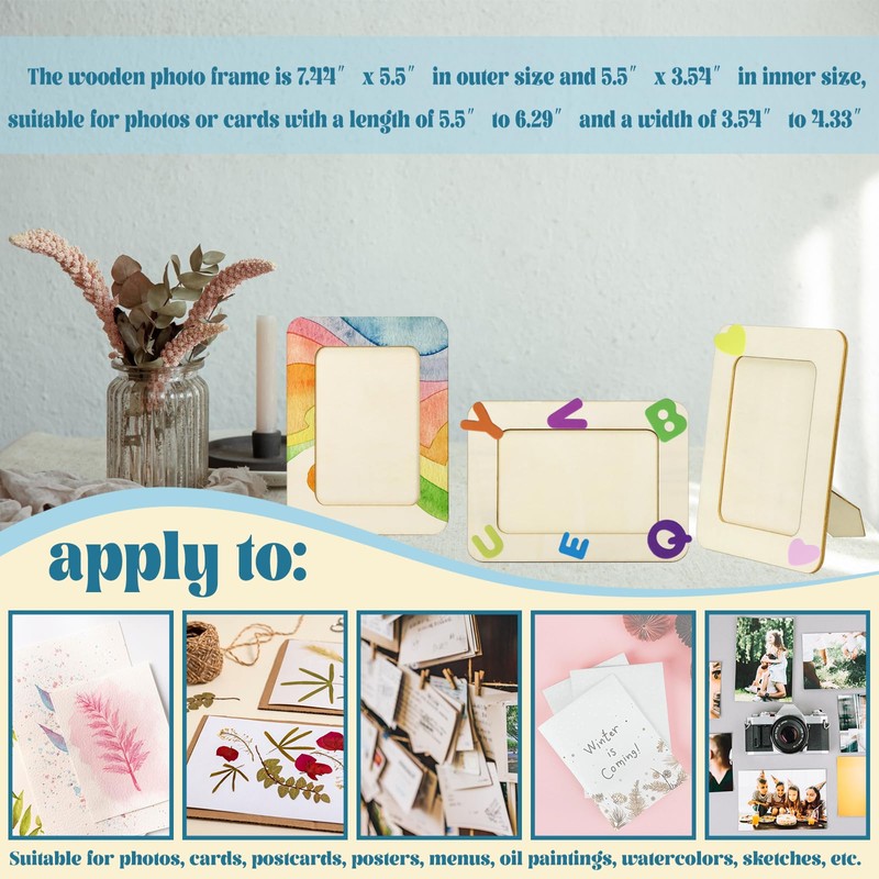 VOKOY 12 Set DIY Wood Picture Frames for Crafts, Wooden