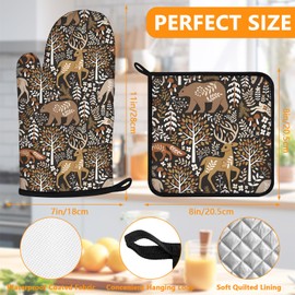 Bear Deer Oven Mitts and Pot Holders Sets 4Pcs,Extra Long Oven Gloves Potholder for Kitchen Cooking Baking BBQ 100% Cotton Heat Resistant