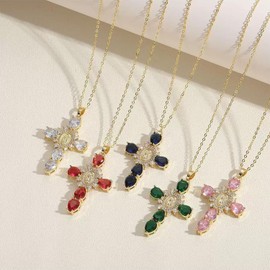 evoklo Chunky Cross Necklace Virgin Mary Necklace Cubic Zirconia Crystal Big Cross Necklace Large Faith Necklace Religious Necklace for Women