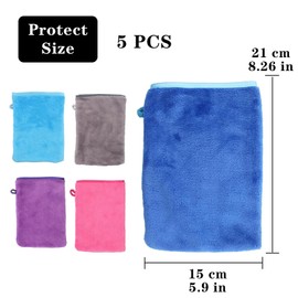 ZFRITP Pack of 5 Face Washcloths, Body Wash Mitt, Reusable Wash Gloves, Microfibre Wash Cloth Set, Flannel, Soft, Strong Water Absorption, 15 x 21 cm (5 Colours)