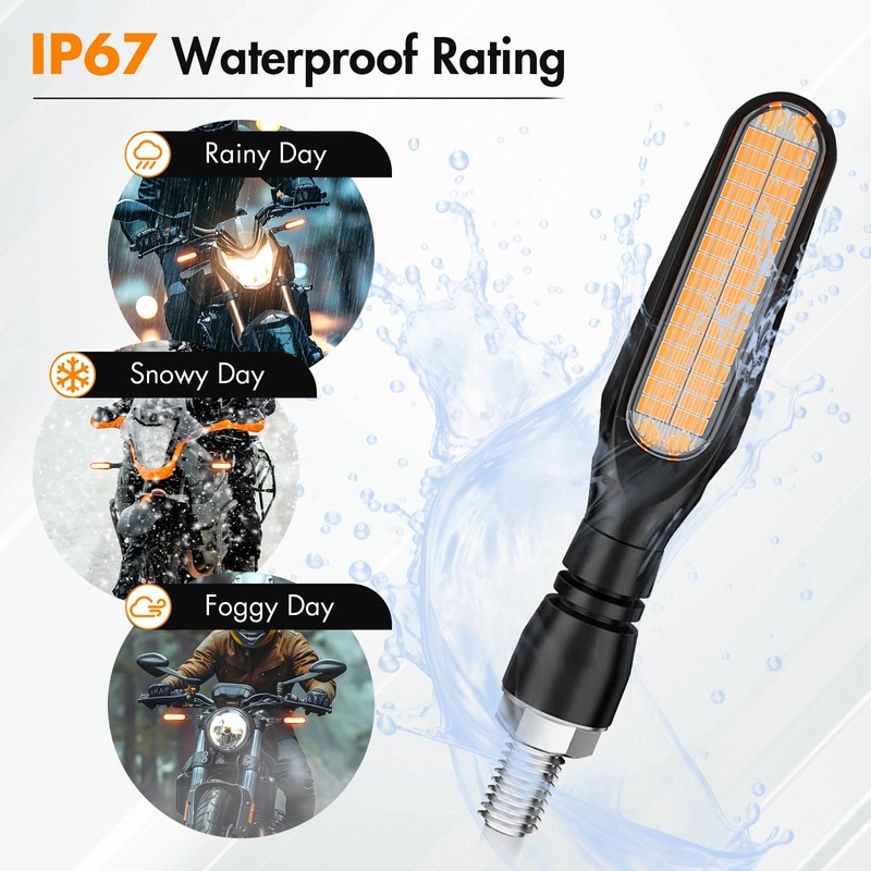 Alopee 4-Pack Sequential LED Motorcycle Turn Signals 12V Flowing IP67