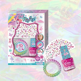 Tokidas Kids Makeup Set All My Fun Scented Nail Polish Nail Sticker Set Ponytail Holder Bracelet Kids Toys for Girls