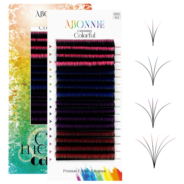 ABONNIE Colored Lash Extensions, Easy Fan Lash Extensions 0.07 D