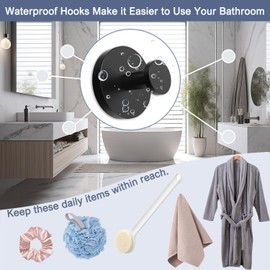 QQM Suction Cup Hooks for Shower, Tile, Kitchen, Glass Door, Mirror, Towel Hooks for Bathrooms, No Drill Suction Bathroom Hooks for Hanging Bath Robe/Coat/Towels - Black (2 Pack)