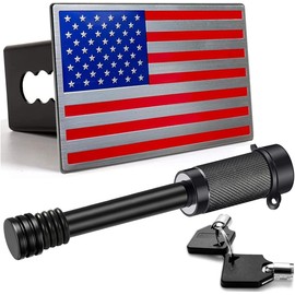 American Flag Metal Trailer Hitch Cover for 2 inch Receivers（with 5/8-Inch Pin Diameter Trailer Hitch Lock ） (red)