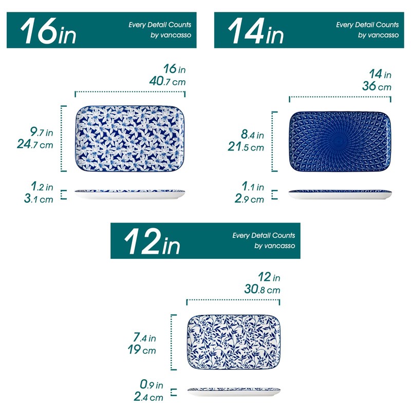 vancasso Serving Platters Set of 3, 16"/14"/12" Inch Rectangular Trays