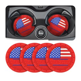AUCELI 4 Pack Car Cup Holder Coasters, Colored American Flag US Flag Insert Car Cup Coaster, 2.75 Inch Anti Slip Shockproof Embedded Drink Mat, Vehicle Interior Decor Accessories (Red)