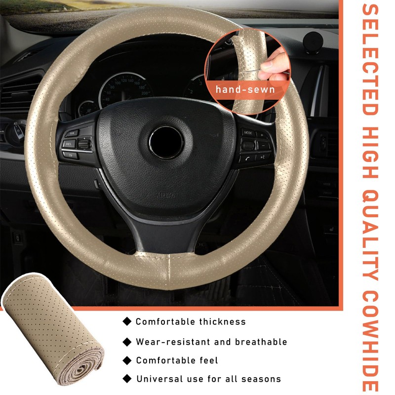 Dickno Car Steering Wheel Cover, Anti-Slip Stitch on Wrap Steering