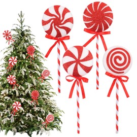 Bastón de Caramelo de Navidad  4 Piezas Adornos Caramelos para arbol de Navidad  Adornos de Piruletas Roja Y Blanca para Árbol De Navidad  Adornos