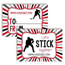 Let's Stick Together Hockey Themed Valentine's Day Cards for Kids to give to Friends & Classmates, Thirty (30) 3.5" x 5" Fill In Cards (Without Envelopes) by AmandaCreation