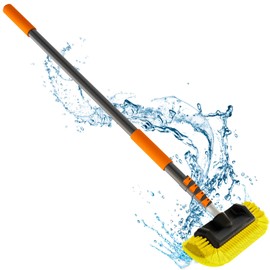 LAANPOLE 12FT Car Wash Brush with Long Handle, Car Cleaning Brush with 12 Inch Soft Bristle, Solar Panels Cleaner with Telescoping Pole for RV, Truck, Boat, House Siding