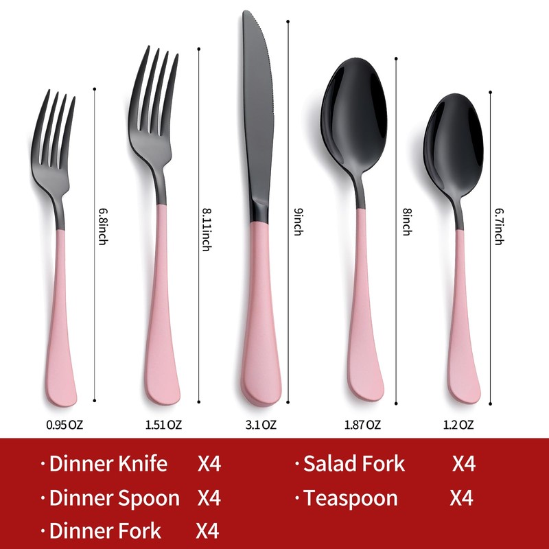 Onlycooker 20-Piece Black and Red Silverware Set 18/0 Stainless Steel