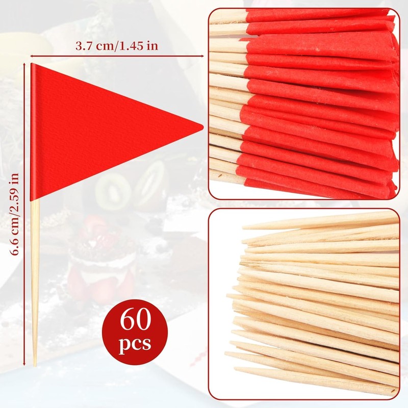 60 PCS Solid Red Toothpick Flags - Mini Plain Red
