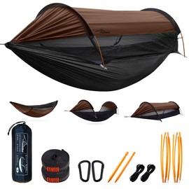 Travel Bird Camping Hammock Tent with Mosquito Net and Sunshade, Extra Large for 2 Person, Lightweight Hanging Hammocks Tree Straps, Bivvy Ground Tent for Outside, Hiking, and Travel