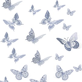Pack of 24 3D Butterflies Wall Stickers Butterfly Decoration Butterfly Wall Decoration for DIY Party and Room Decoration (Silver)