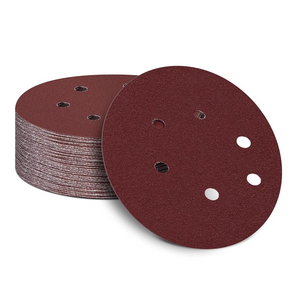 150mm Sanding Discs 120 Grit, 50Pcs 150mm Sand Paper for Wood Metal (6 Holes)