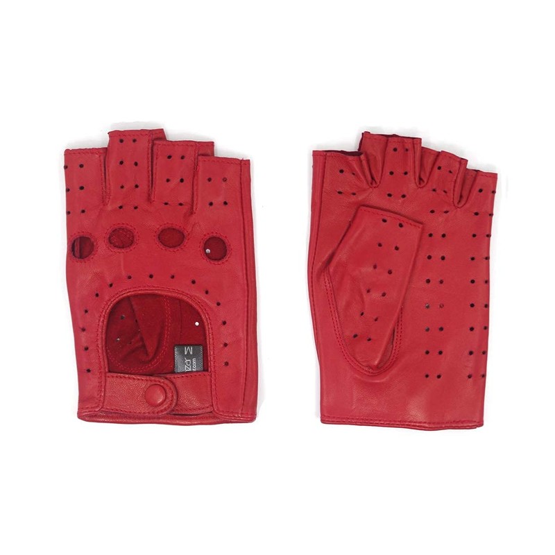 Harssidanzar Womens Leather Gloves,Womens Lambskin Leather Half-Finger Fingerless Driving Gloves