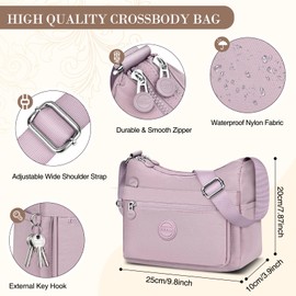 HUANLANG Nylon Crossbody Bags for Women Large Lightweight Travel Purse Women's Pocketbooks Multi Pocket Shoulder Bag