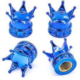 MEAJOO 4PCS Crown Tire Valve Stem Caps, with O Rubber Ring, Tire Air Valve Cap Plastic with Brass Core, Universal Cars, SUV, Trucks, Bikes, Motorcycles, Bicycles (Blue)