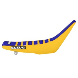 Enjoy MFG 1989-1992 SUZUKI RM 125 250 gripper seat cover YELLOW/BLUE/YELLOW #146 LOGO