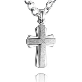 Sterll Men's Solid 925 Silver Necklace with Silver Cross Pendant With Gift Box Great Gift for Husband or Boyfriend, 925 Sterling Silver
