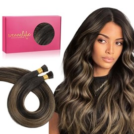 WENNALIFE I Tip Hair Extensions 20 Inch Balayage Dark Brown Mixed Chestnut Brown Remy Itip Human, 100g 100s Invisible Straight Cold Fusion Extensions