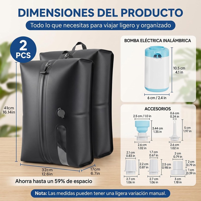 2PCS Bolsas de Compresión para Viaje con 22L, Bolsa de
