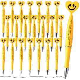 Qilery 50 Pcs Employee Appreciation Gifts Smile Face Pens Heart Funny Pens Inspirational Quote Black Ink Ballpoint PensThank You Gifts for Coworkers Staff Team Office(Yellow,Awesome)