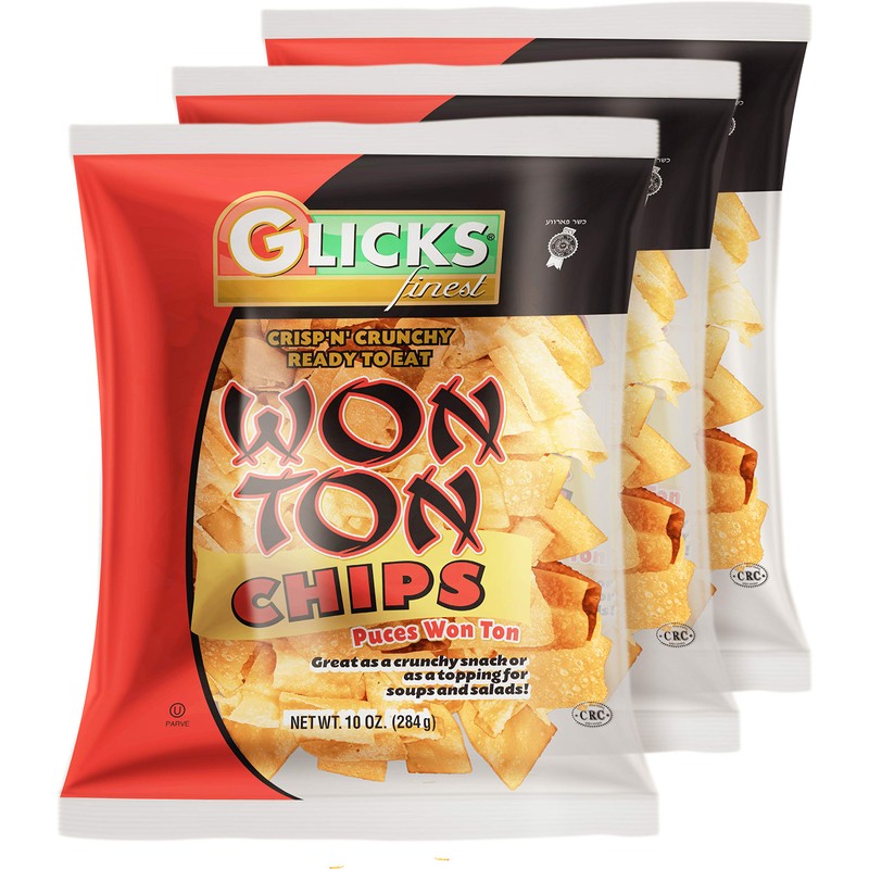Glicks Wonton Chips 10oz (3 Pack) Crisp & Delicious Wonton