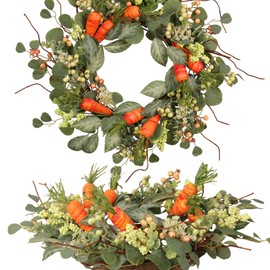 Quixem Quixem Spring Wreath Artificial Carrot Eucalyptus Wreath 22IN, Orange Green White, Spring Easter Summer Front Door Wall Decor