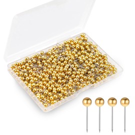 Shpucise 400Pcs World Map Push Pins Round Drawing Pins, Travel Map Small Thumb Tacks, Marking Pushpins for Cork Board Notice Bulletin Picture Photo Home Office School Craft DIY (Gold)