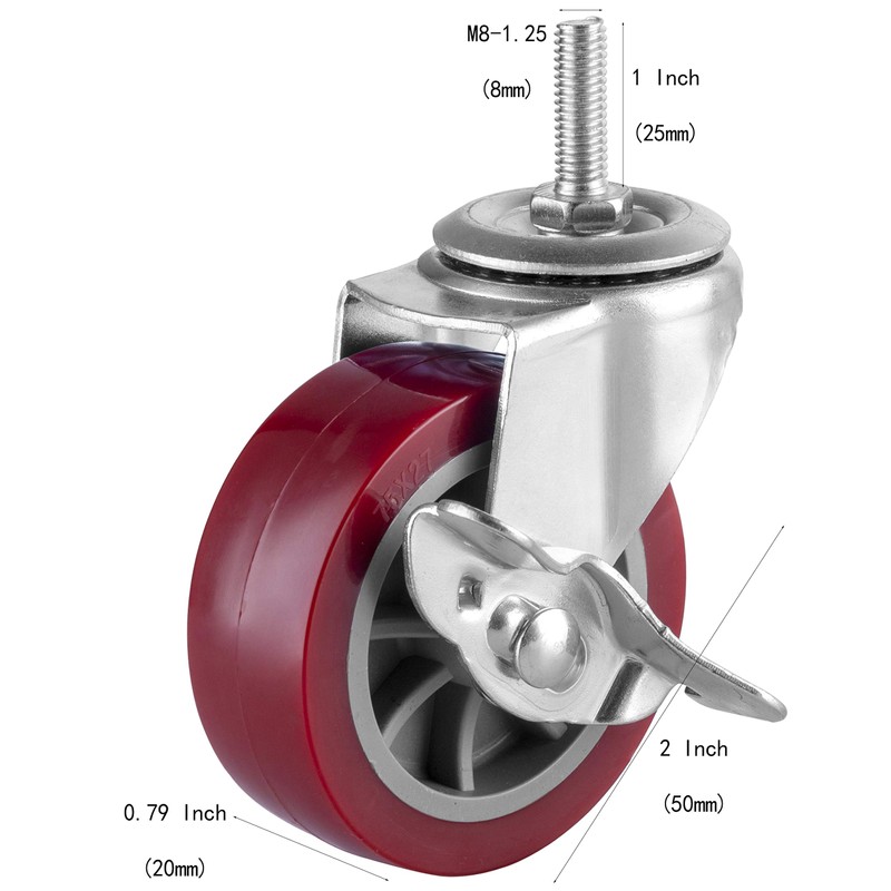 2 Inch Swivel Caster Wheels Set of 4, Locking Casters