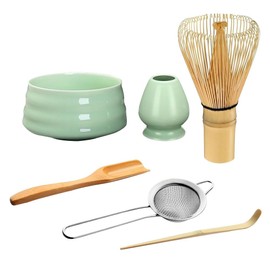KBIBCK Matcha Tea Set, 6pcs Matcha Whisk Set, Matcha Ceremony Accessory, Whisk Holder, Matcha Bowl, Matcha Whisk, Scoop, Sifter, Ceramic Matcha Bowl Tea Ceremony Accessory for Making Matcha