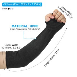 PATIKIL 10 Inch Cut Resistant Sleeve, 3 Pairs Arm Safety Protectors Sleeves with Thumb Hole Level 5 Protection Forearm Guard Sleeves for Thin Skin and Bruising, XS, Black/Gray/Blue