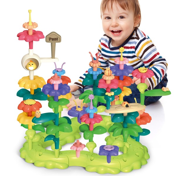 kramow 93 PCS Flower Garden Building Toys,Build Flower Garden Toy,Flower Sorting and Stacking Game for Toddler,STEM Toys,Preschool Learning Activities Toys for 3 Year Old Girl Boys Gifts