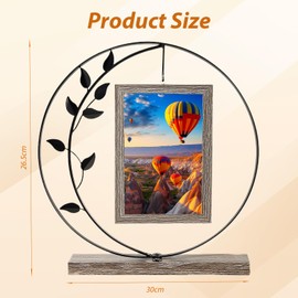 LUPATDY Picture Frame 10 x 15, Wooden Double Glass Photo Frame, Black Picture Frame with Metal Circles and Leaves for 2 Photos, 360° Rotating Photo Frame, Festival Gifts for Family, Friends