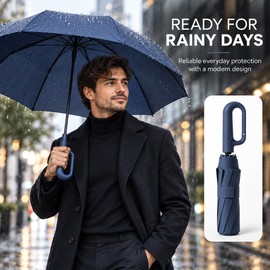 Automatic Folding Umbrella for Rainy Commutes – 20-Rib Reinforced 105CM Canopy with Large Buckle Handle