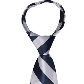 tiemart Pretied Zipper Ties Easy On Zip Up (20 Inch, Navy Blue and Silver)