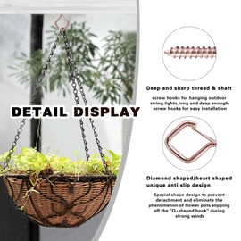 Ticway 20 PCS Q-Hanger Hooks for String Lights,Ceiling Hooks for Hanging Plants,Screw Hooks for Wind Chimes,Bird Feeder,Lanterns,Christmas Decorations Outdoor String Lights Hooks (Gold)