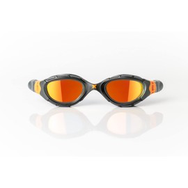 Zoggs Predator Flex Titanium Goggles, UV Protection Swim Goggles, Quick Adjust Swim Goggle Straps, Fog Free Adult Swim Goggle Lenses, Adults 3D Flex Ultra Fit, Grey/Black/Mirrored Orange - Smaller Fit