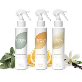 Grow Fragrance 100% Plant-Based Air Freshener Spray | Freshen Fabric & Rooms | Golden Grove, Woodland Sage, Blondewood Scents | Made with Natural Essential Oils - Variety 3 Pack, 5 oz each