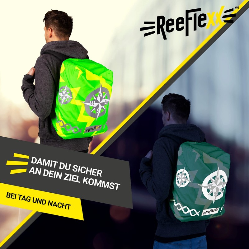 REEFLEXX Reflector Backpack Cover Green Arrow Compass, Size M, for