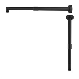 Bropury adjustable L-Shaped 11.5-18Inch Shower Head Extension Arma and conversion 11-19 Inch Ceiling Mounted Shower Arm with Flange (Black)