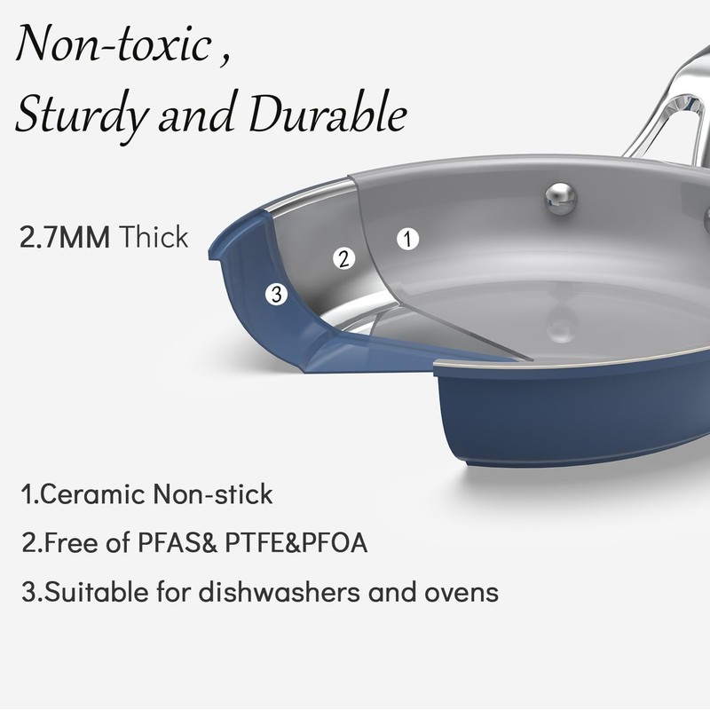 7 Piece Ceramic Cookware Set, Nonstick Pots and Pans Set