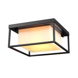 GLOBE Electric 60000164 1-Light Outdoor Flush Mount, Matte Black, Frosted Glass