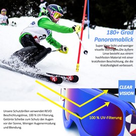 Tyuodna Children's Ski Goggles, Anti-Fog Ski Goggles Sunglasses, UV Protection Ski Goggles, Ski Goggles for Glasses Wearers, Protection Windproof Snowboard Goggles, Ski Goggles (Blue)