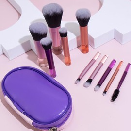 Set de Brochas Maquillaje Portátil 10 Piezas Kit Completo Cosméticos con Estuche para Base Rubor Sombra Ojos Cerdas Densas y Ligeras Fibra Sintética Premium Tamaño Viaje Idea Regalo Perfecta