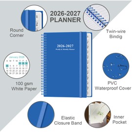 2026-2027 Planner - Planner 2026-2027 from July 2026 - June 2027, Weekly & Monthly Planner Spiral Bound with 12 Monthly Tabs, Inner Pocket, 6.4" x 8.5", Blue